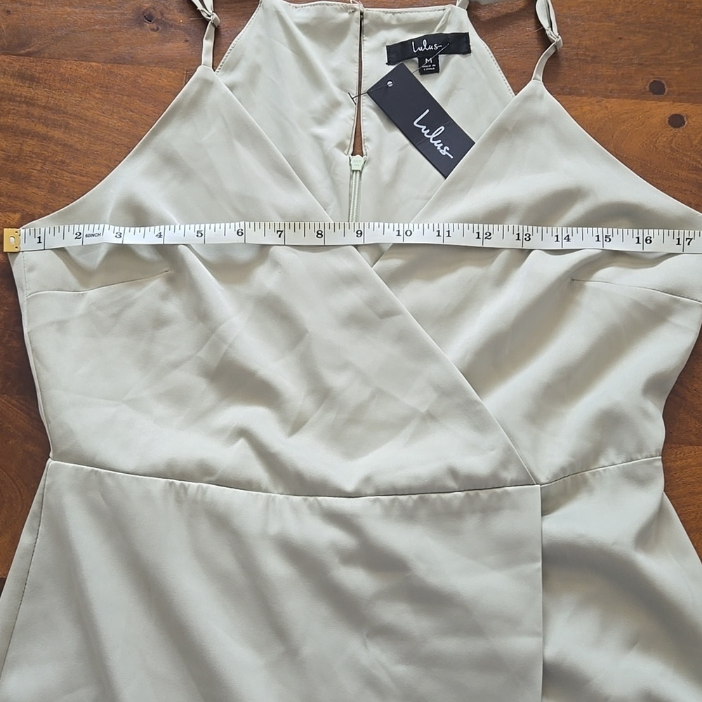 NWT Lulu's Asymmetrical Sage Green Satin Mini Dress Size Medium - Picture 7 of 13